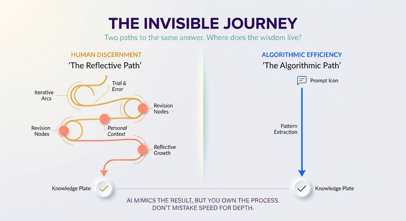 Two Paths to an Answer — the outputs look the same, but the learning is entirely different
